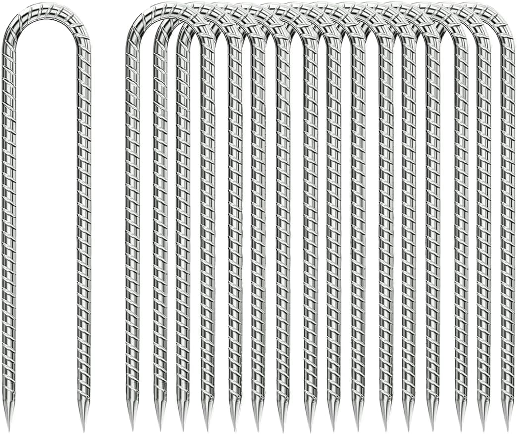 Ground-Stakes-Heavy-Duty-12 inch, U-Hook Rebar Stakes Galvanized Anti-Rust 20pcs Garden Stakes