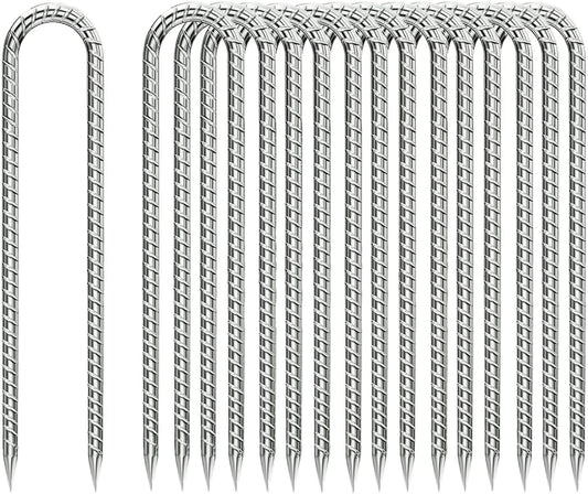 Ground-Stakes-Heavy-Duty-12 inch, U-Hook Rebar Stakes Galvanized Anti-Rust 20pcs Garden Stakes