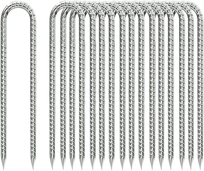 Rebar-Stakes-12-Inch, Ground Stakes Heavy Duty U-Hook Galvanized Anti-Rust Tent Stakes Heavy Duty