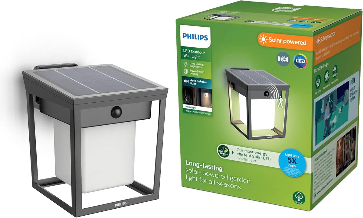 Philips Solar LED 1-Pack Ultra-Efficient Wall Lantern - Blaise, Dusk to Dawn, Automatically