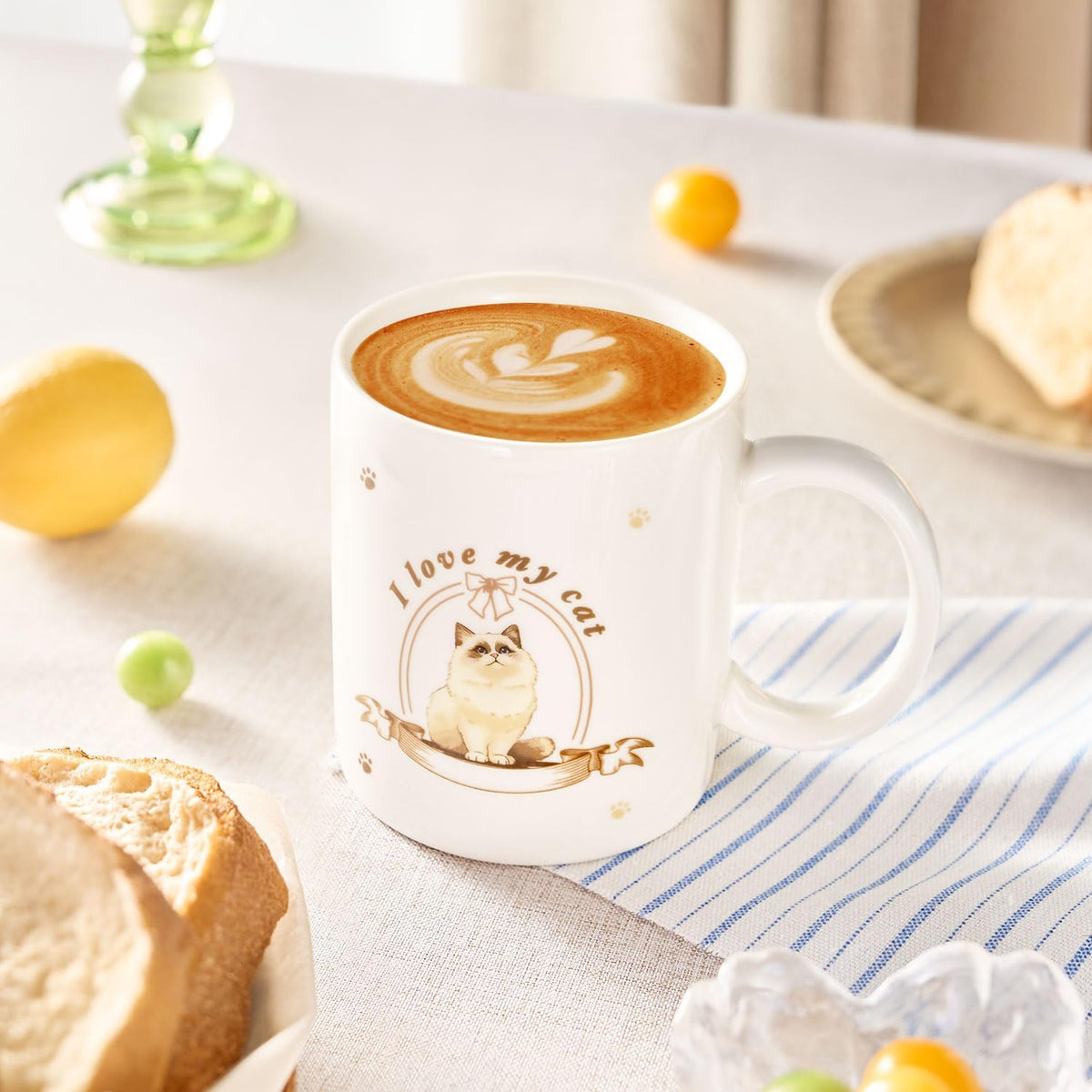 12Oz Cute Ragdoll Cat White Ceramic Mug, Mug for Daily Coffee and Tea, Lead-free Microwave and
