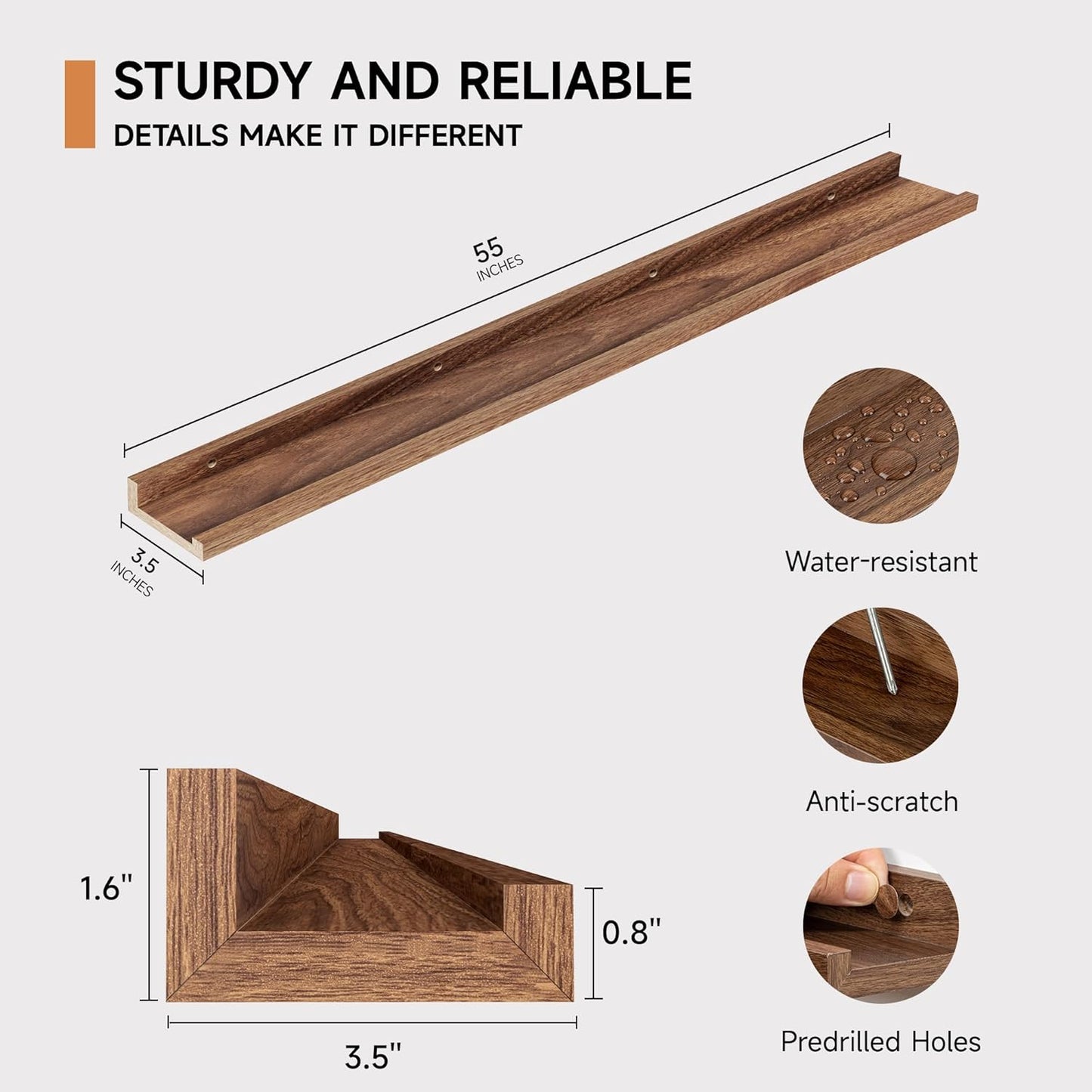 Floating Picture Ledge Shelves for Wall Set of 2, 55 Inches Picture Shelf with Ledge, Nursery Book