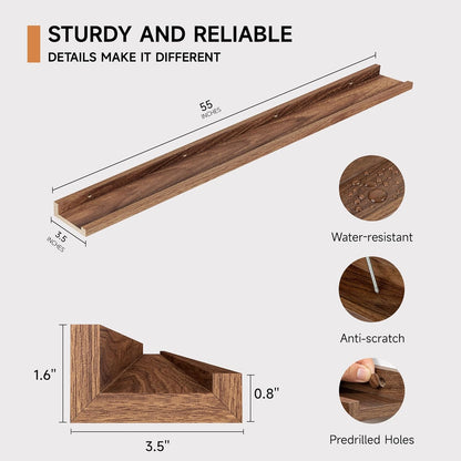 Floating Picture Ledge Shelves for Wall Set of 2, 55 Inches Picture Shelf with Ledge, Nursery Book