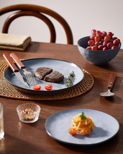 Famiware Dinnerware Sets for 4, Ocean Round 12-Piece Kitchen Plates and Bowls Sets, Reactive Glaze