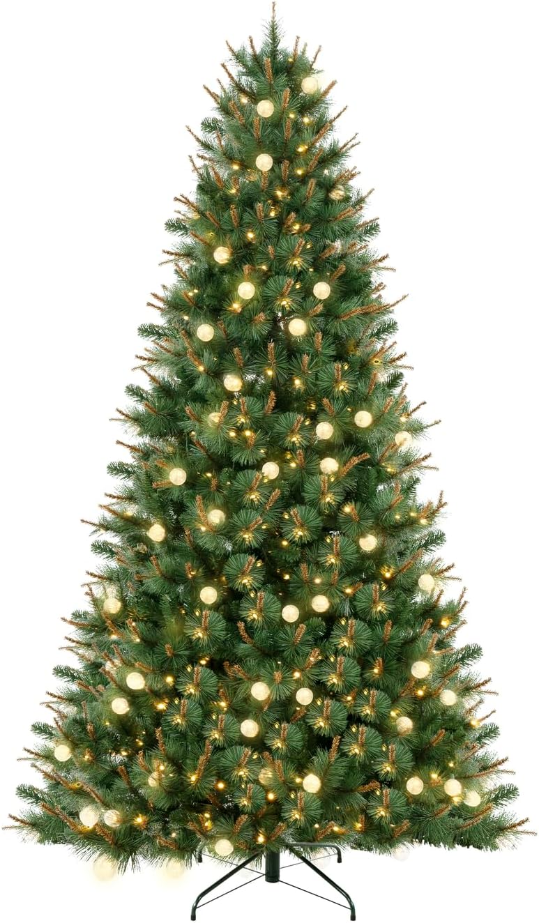 Selena 6.5ft Prelit Artificial Christmas Tree with 857 Branch Tips, 300 Warm Lights and Metal