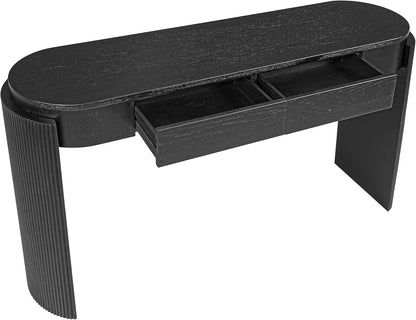 55" Sofa Table with Oval Top and 2 Drawers, Entryway Console Table with Fluted Design for