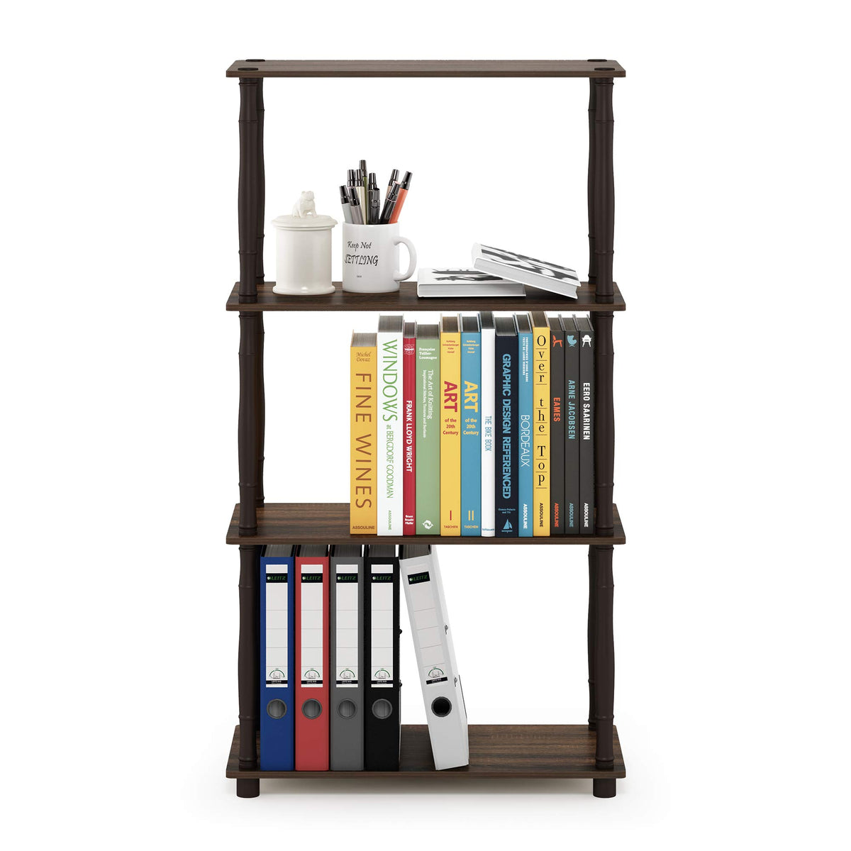 Furinno Turn-N-Tube 4-Tier Multipurpose Shelf Display Rack, Classic Tubes, Walnut/Brown