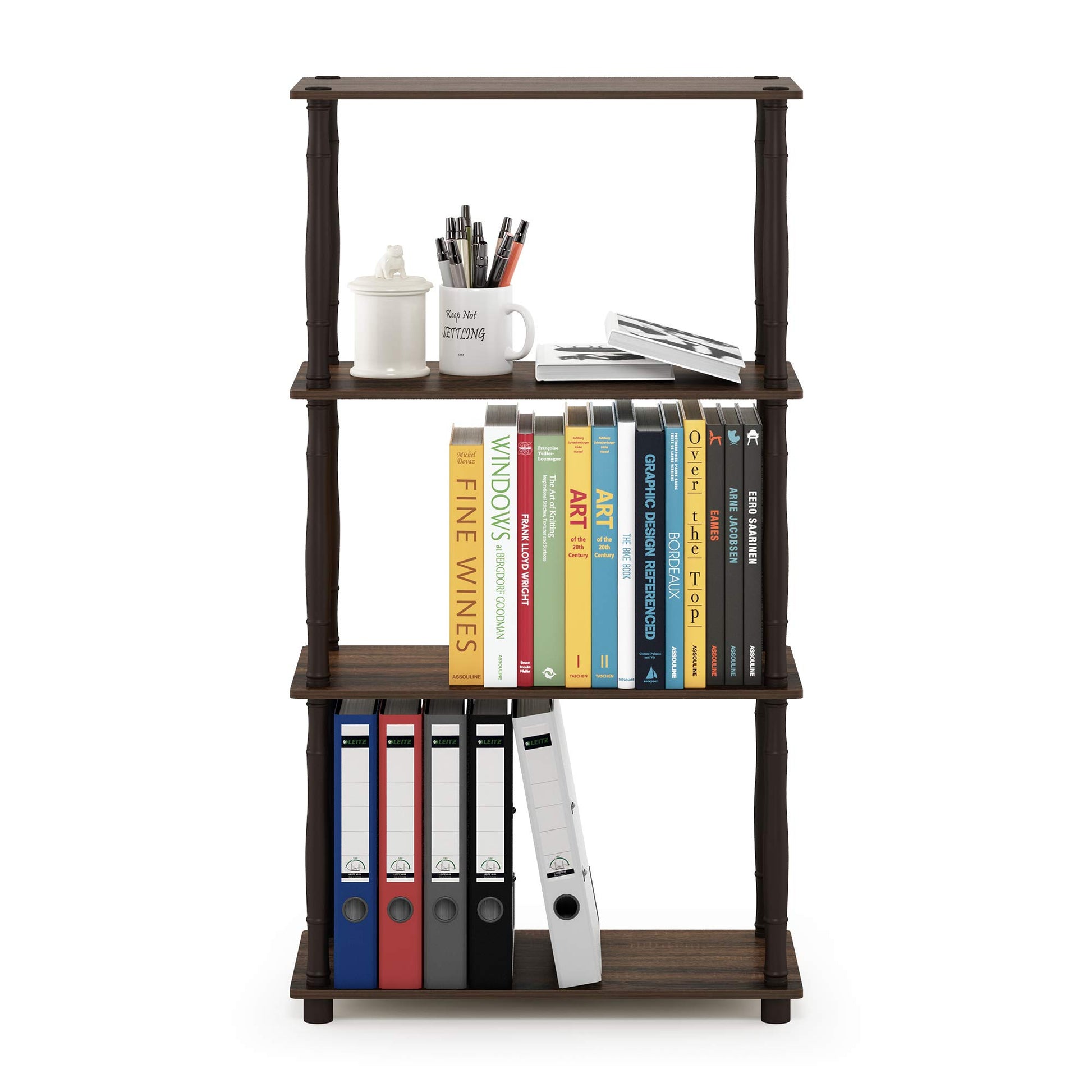 Furinno Turn-N-Tube 4-Tier Multipurpose Shelf Display Rack, Classic Tubes, Walnut/Brown
