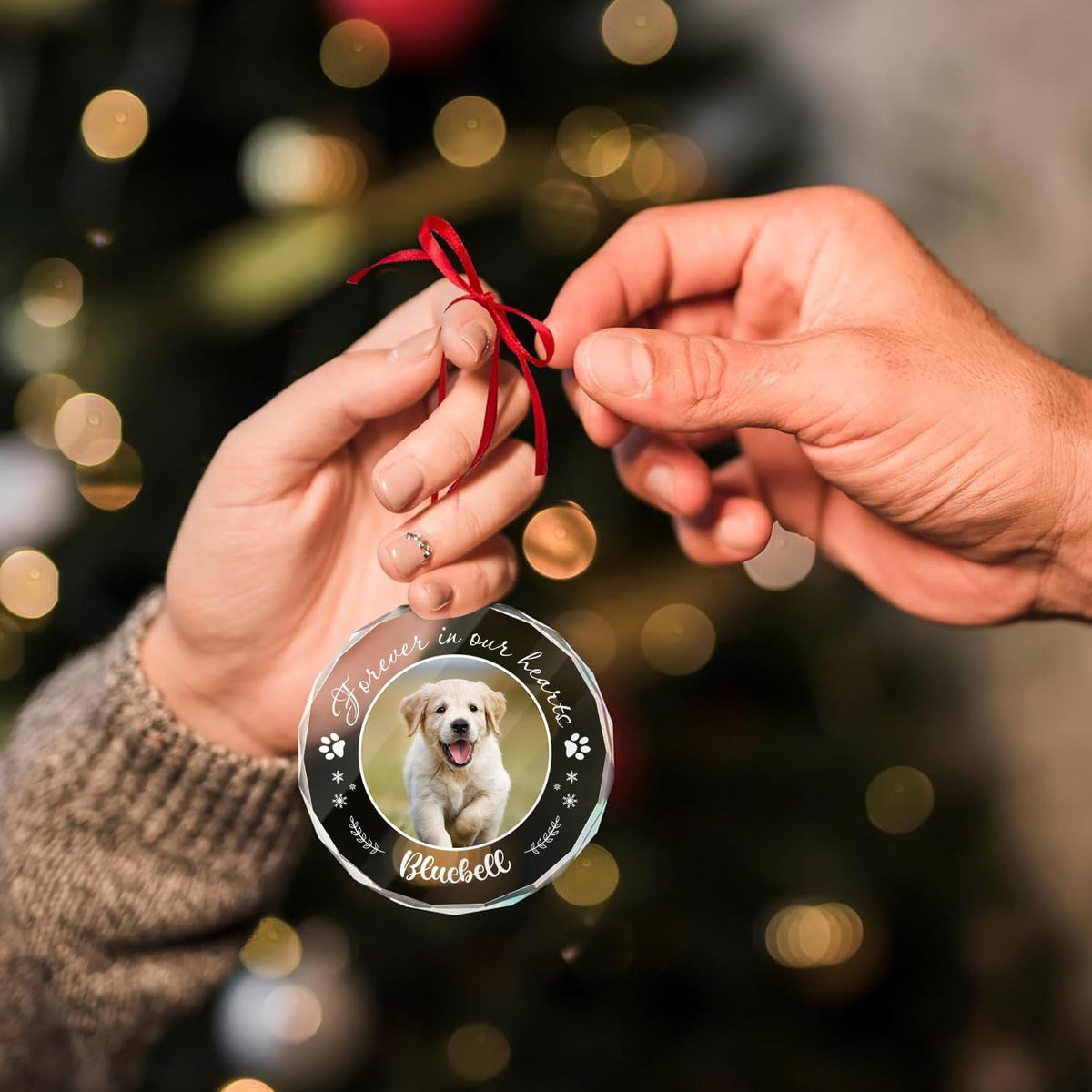 Personalized Pet Photo Ornaments, Dog Cat Custom Crystal Ornaments with Pictures for Pet Owner