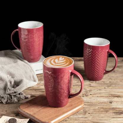 AmorArc Extra Large Coffee Mugs Set of 6, 20oz Ceramic Tall Coffee Mugs with Textured Geometric