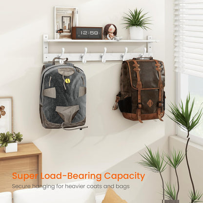 Homode Coat Rack With Wall Shelf, 29" Wooden Entryway Floating Shelf With Hooks Underneath, Hanging