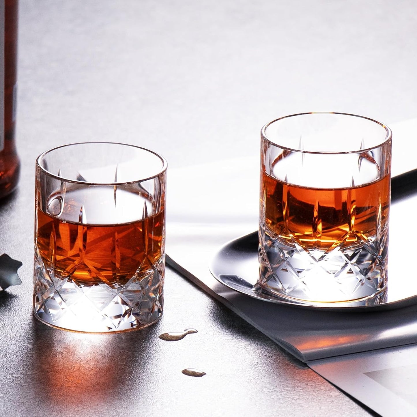 KAMMAK Crystal Whiskey Glasses Set of 2, Handcrafted 2.03oz Old Fashioned Glasses Stemless, Luxury