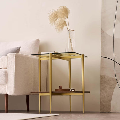 Glass End Table, Mid-Century Modern Design Sofa Table, for Living Room, 2-Tier Structure, Clear