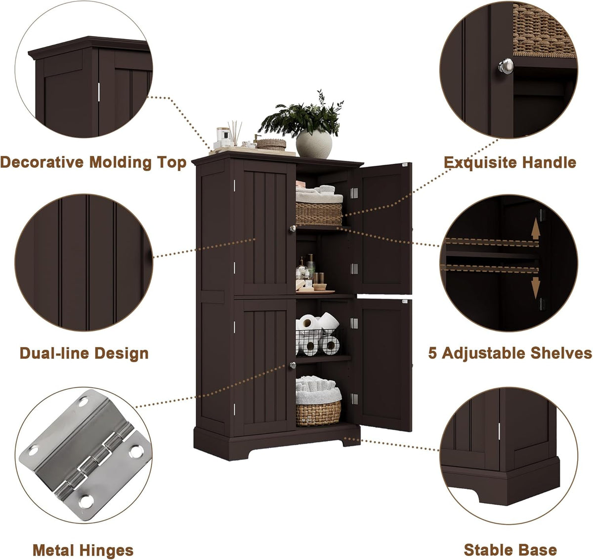 ChooChoo Bathroom Floor Cabinet, Modern Bathroom Storage Cabinet with 4 Doors and Adjustable