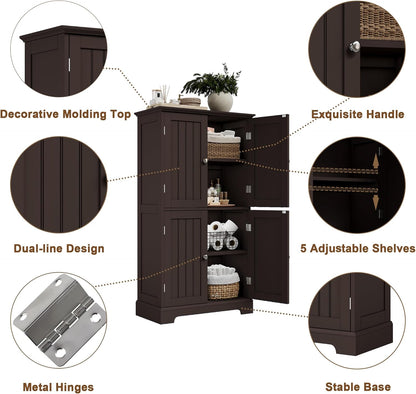 ChooChoo Bathroom Floor Cabinet, Modern Bathroom Storage Cabinet with 4 Doors and Adjustable