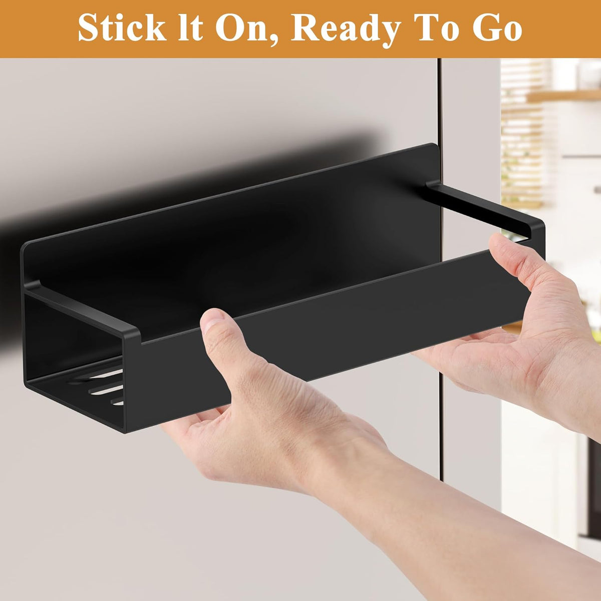4 Pack Magnetic Spice Rack Organizer for Refrigerator and Oven, Matt Black Fridge Organizers and