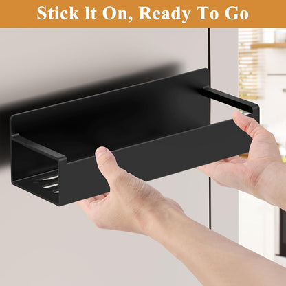 4 Pack Magnetic Spice Rack Organizer for Refrigerator and Oven, Matt Black Fridge Organizers and