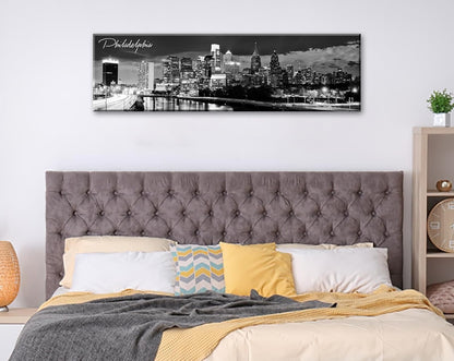 DJSYLIFE Philadelphia Skyline Canvas Art - 13.8"x47.3" Black & White Cityscape Wall Decor, Modern
