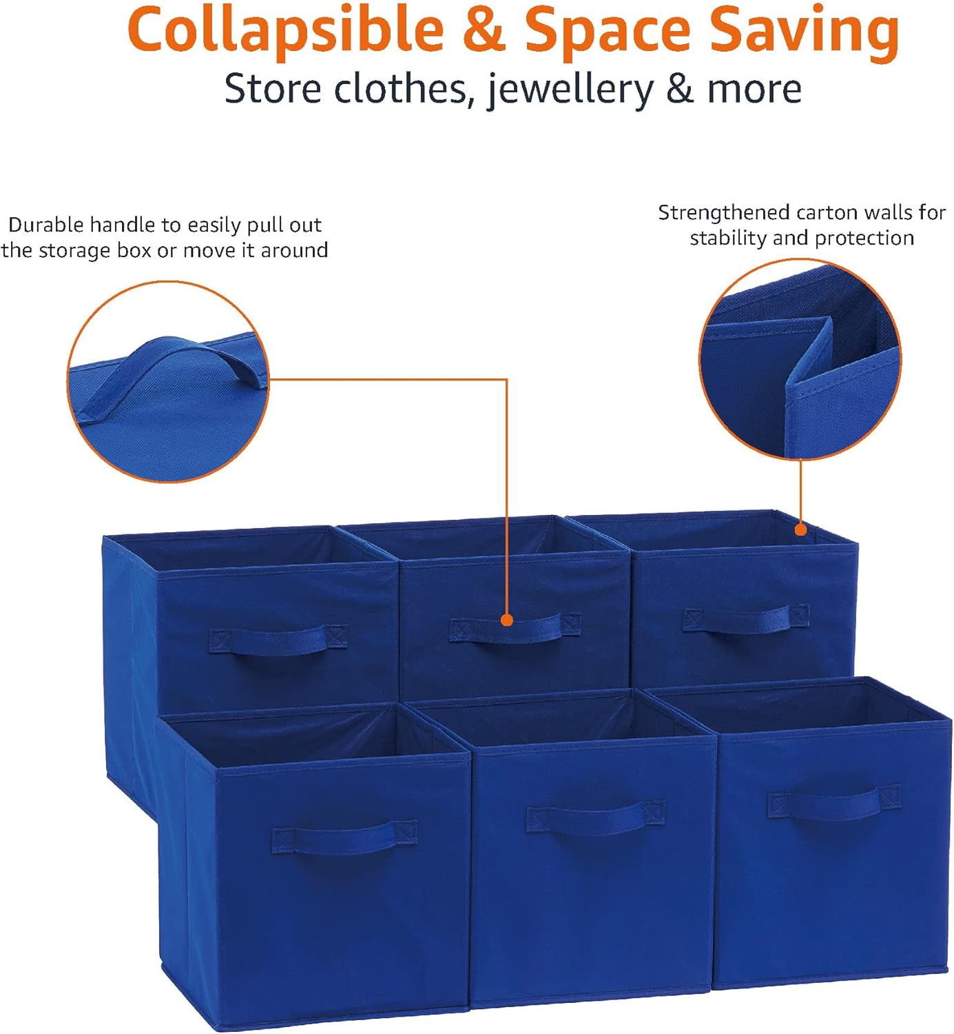 Amazon Basics Cube Organizer Storage Bins Handles, Collapsible Fabric, Pack of 6, 10.5"x10.5"x11"