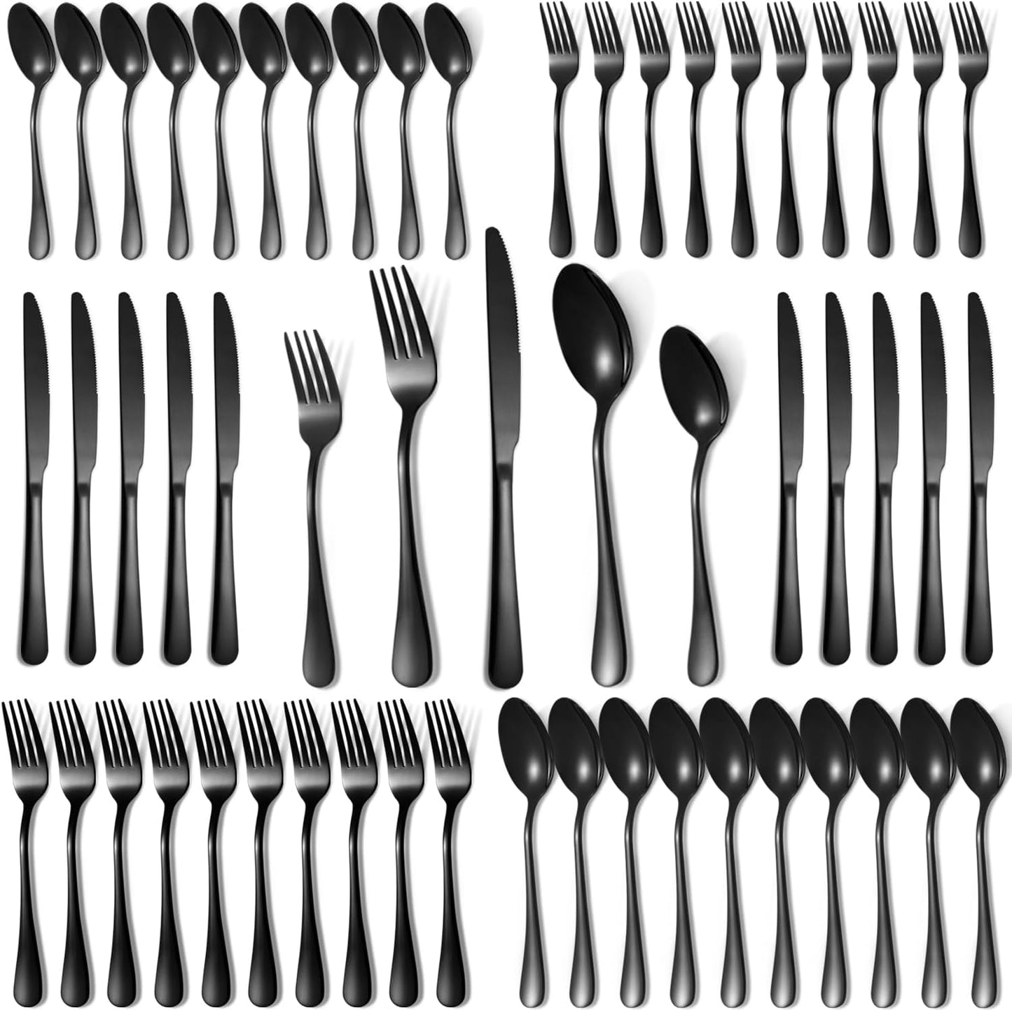 Lazycorner 50 Pcs Black Silverware Set for 10, Mirror Polished Flatware Set Stainless Steel Fork
