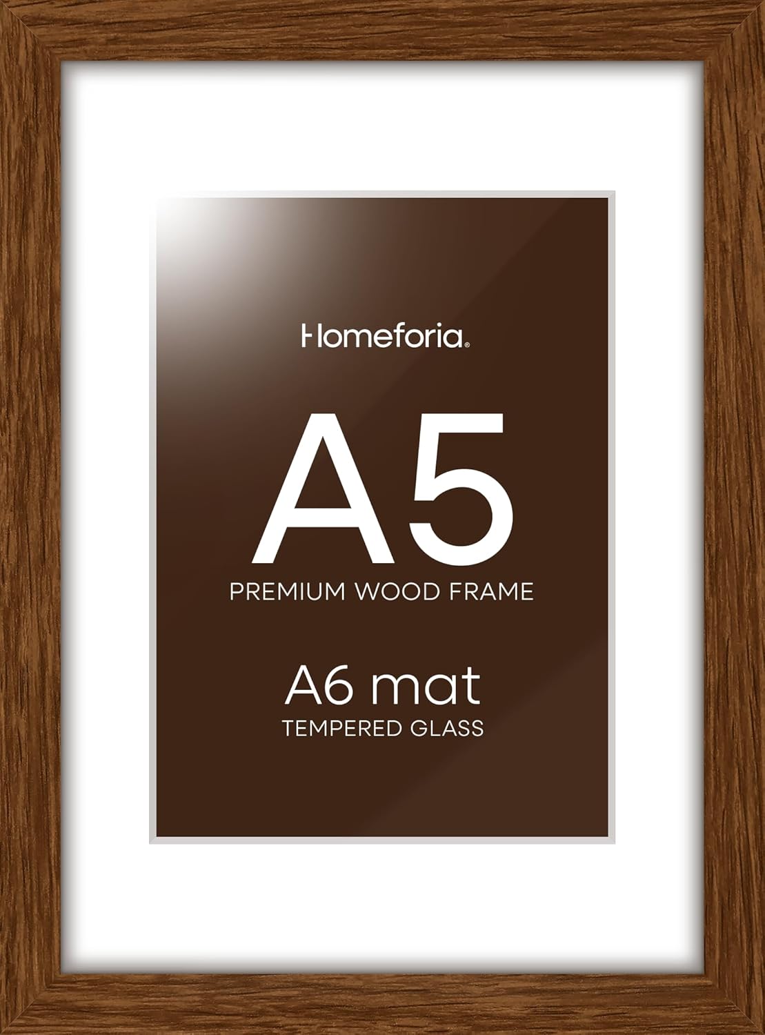 Homeforia A5 Picture Frame Brown, High-End Dark Oak 5.8x8.3 Wood Frame Matted to 4.1x5.8 inch
