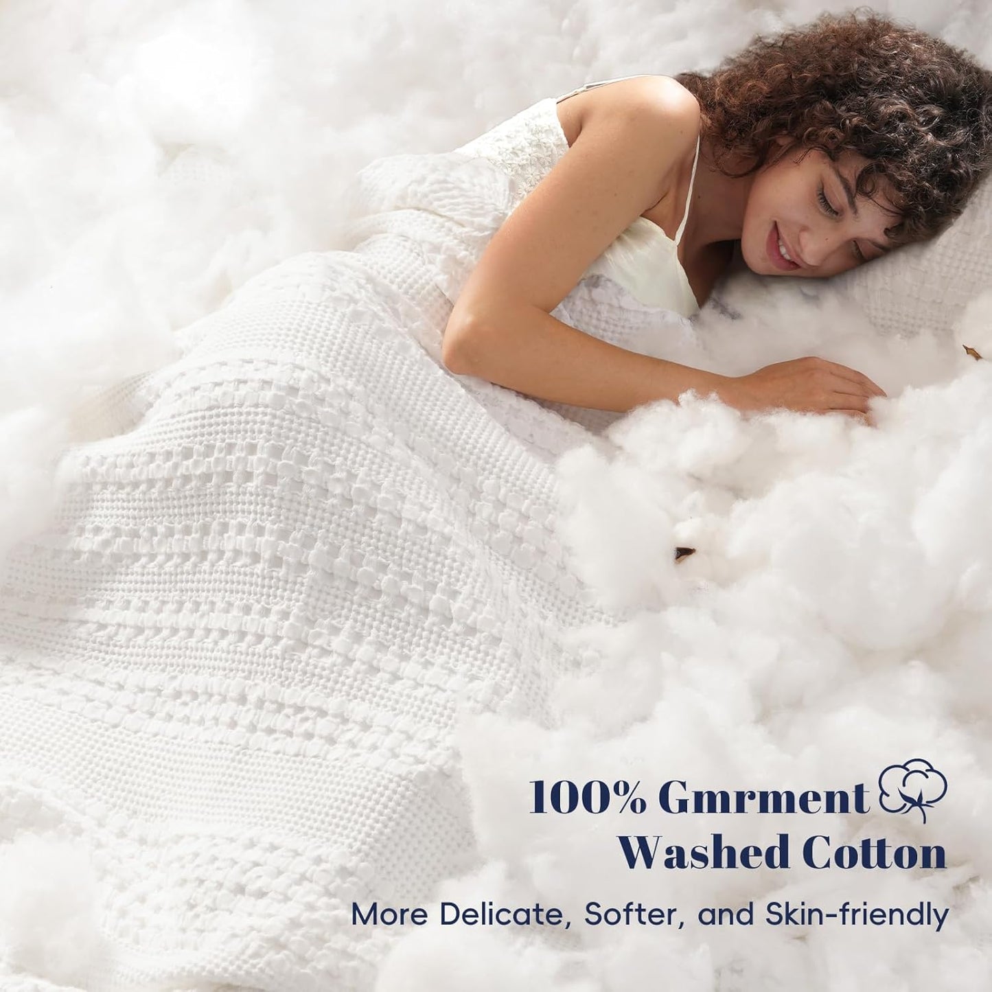 PHF 100% Cotton Waffle Weave Blanket Queen Size, Soft Lightweight Breathable Cozy Summer Blankets