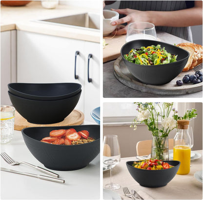 65oz Large Salad Bowls Black - Wheat Straw Salad bowls Set of 4 - Unbreakable Salad Bowls Dishware