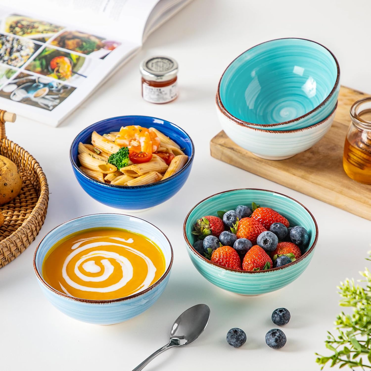 vancasso Bonita 12 Oz Small Bowls Set of 6, Ceramic Mini Dessert & Dipping Dishes, 5" Kids Bowls