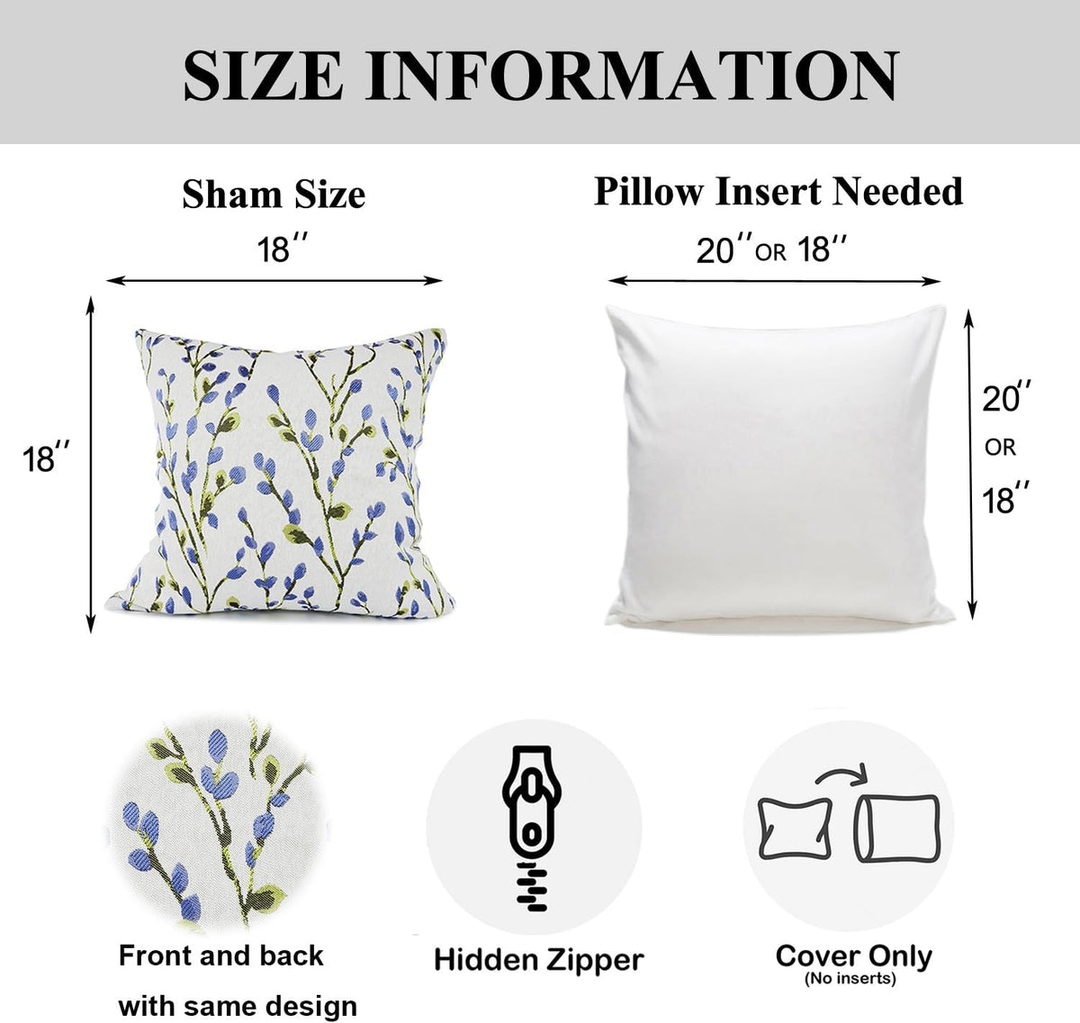 YOUR SMILE Classical Embroidery Jacquard Blue Square Decorative Throw Pillow Case Cushion Cover
