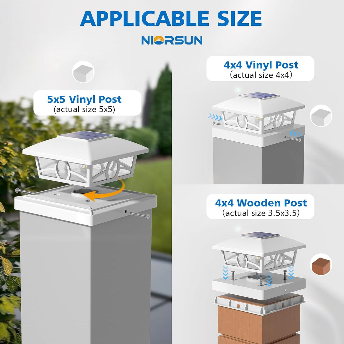 NIORSUN Solar Post Lights Outdoor, Fence Post Solar Lights Warm White Outdoor Waterproof Edison LED