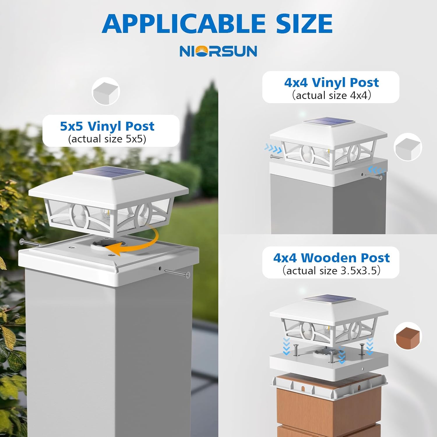 NIORSUN Solar Post Lights Outdoor, Fence Post Solar Lights Warm White Outdoor Waterproof Edison LED