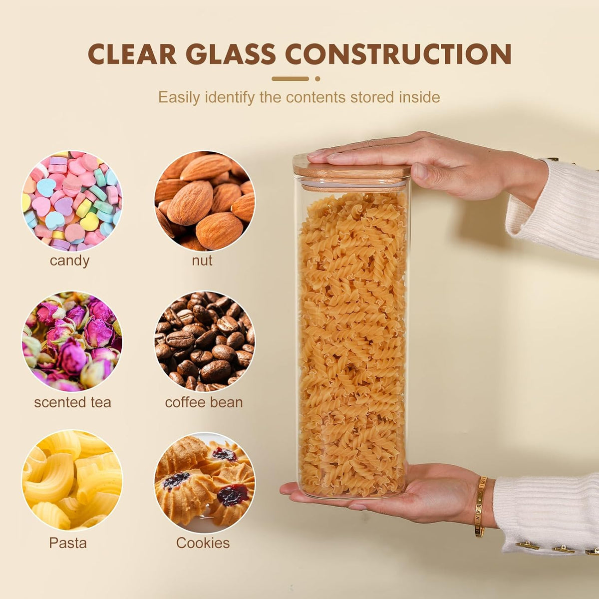 Glass Food Storage Jars 76 oz Set of 3,Glass Storage Containers Clear Glass Food Canister with
