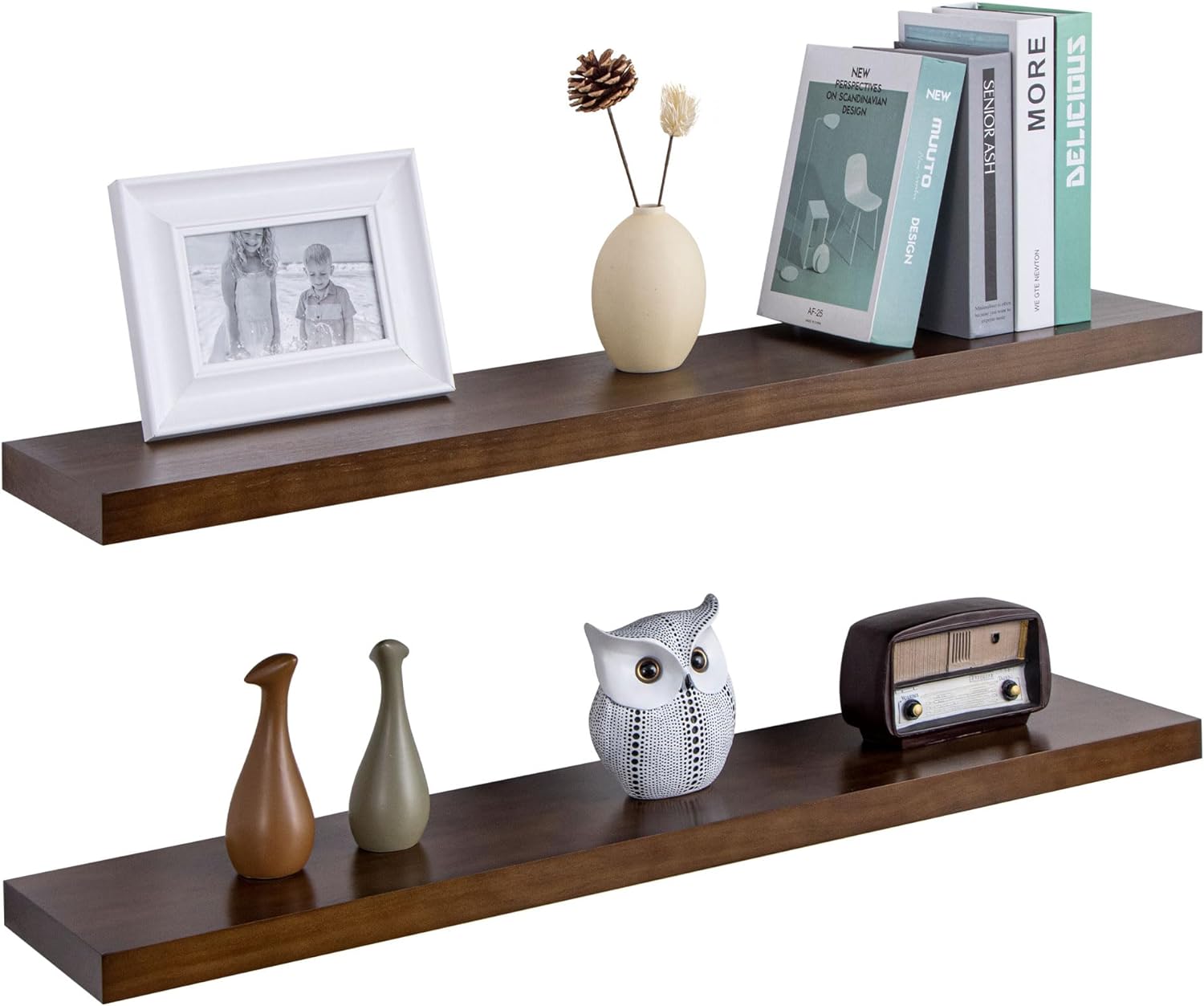 Floating Shelves 36 Inches Long - 8 Inch Deep Rustic Solid Pine Wood for Storage - Farmhouse Wall