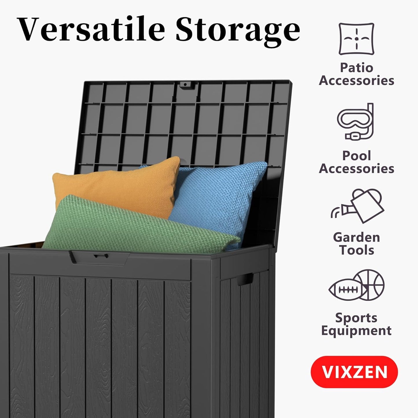 Vixzen 30 Gallon Resin Deck Box, Lockable Outdoor Storage Box for Patio Cushions Storage