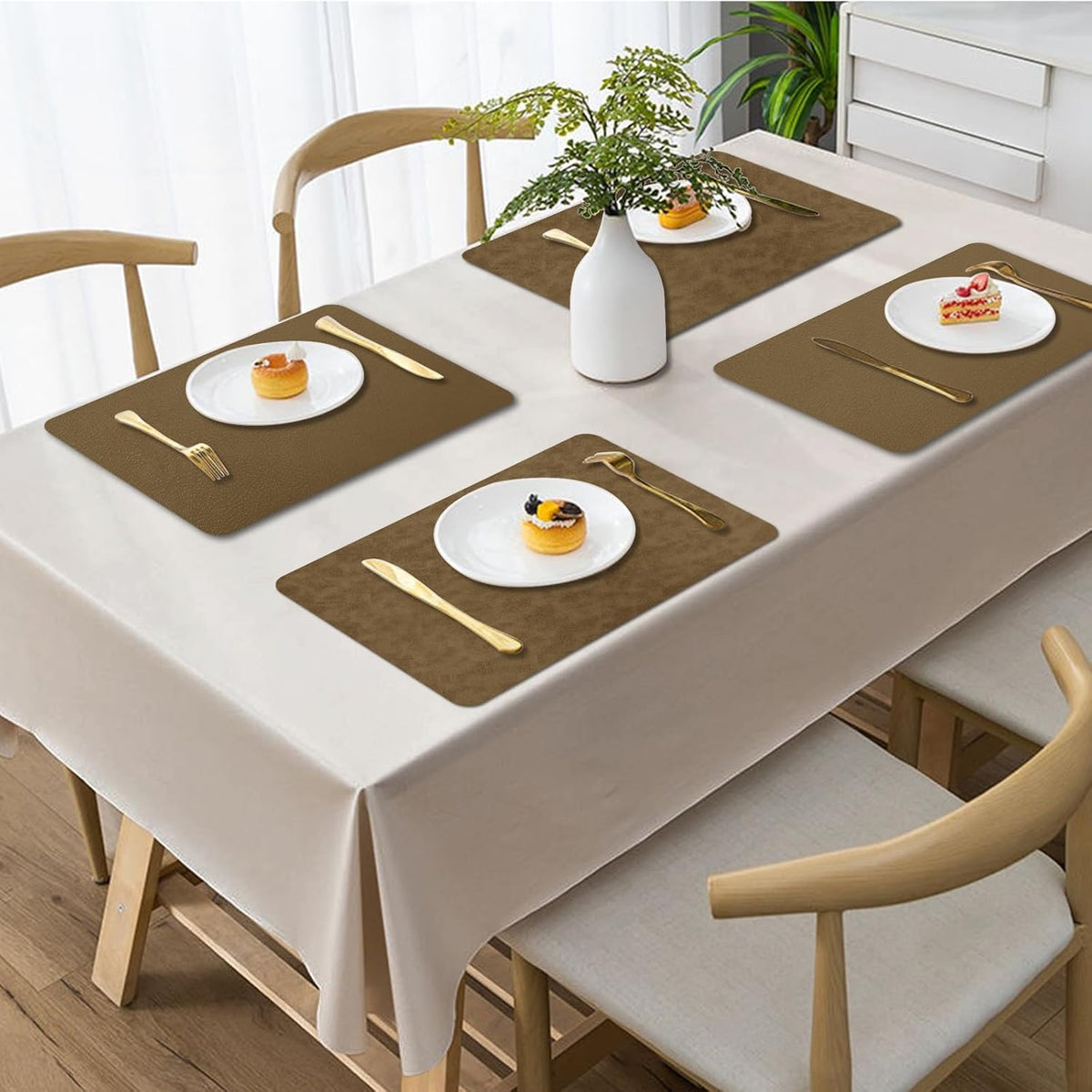 BLESWIN Faux Leather Placemats, Set of 6, 12×17 Inch -Double Side Texture Color Table Mats