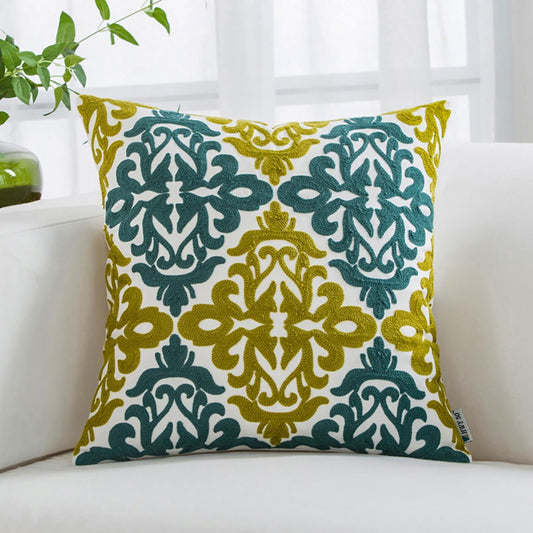 HWY 50 Decorative Throw Pillow Covers 18x18 Inch (1 Piece), Embroidered Cotton Farmhouse Cushion