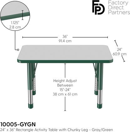 FDP Rectangle Activity School and Classroom Kids Table (24 x 36 inch), Chunky Toddler Leg