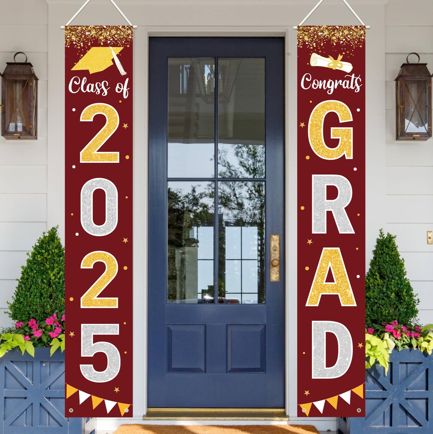 Graduation Decorations 2025 GRAD Banner Maroon Porch Door Sign Welcome Banner For Indoor Outdoor