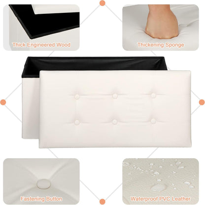 SUPER DEAL Folding Storage Ottoman Bench, Waterproof Faux Leather Ottoman Padded Seat Footrest