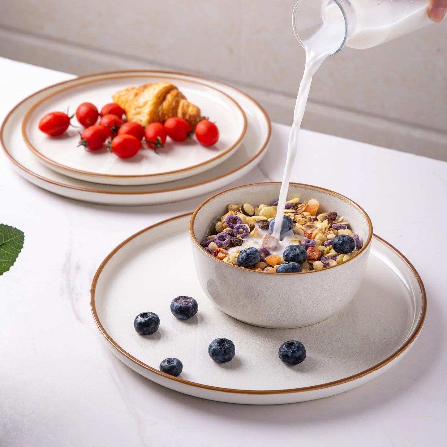 GBHOME Ceramic Dinnerware Sets for 4, 12 Pieces Stoneware Plates and Bowls Sets, Scratch Resistant