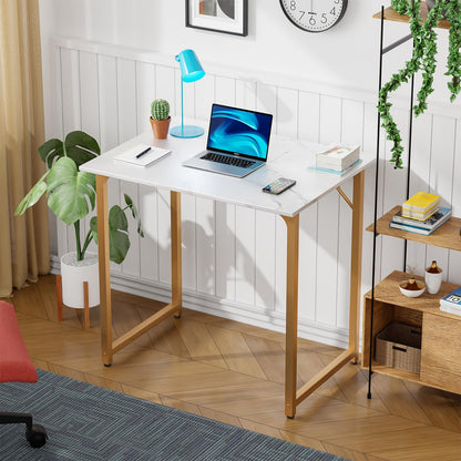 PayLessHere | 32 Inch Computer Desk | White Gold | Office Desk with Metal Frame, Adjustable Feet |