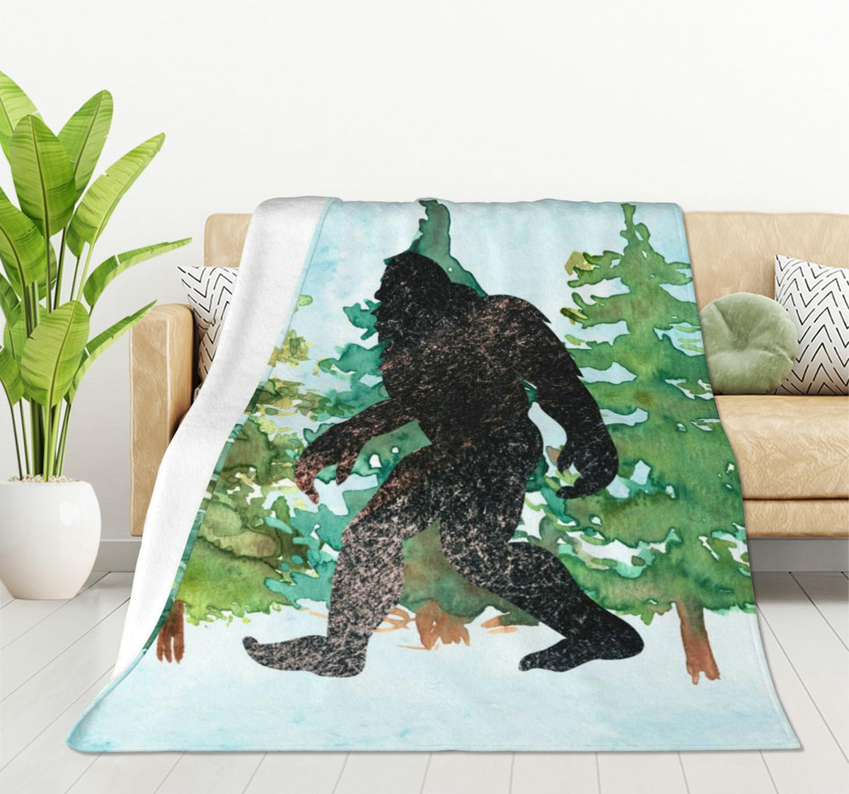 HGOD DESIGNS Sasquatch Watercolor Flannel Fleece Bed Blanket Throw Blanket Lightweight Cozy Plush