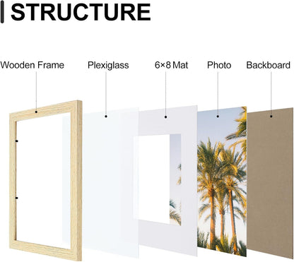 Vittanly 9x12 Picture Frames Set of 9, Shatter Resistant Plexiglass, Display 6x8 Pictures with Mat