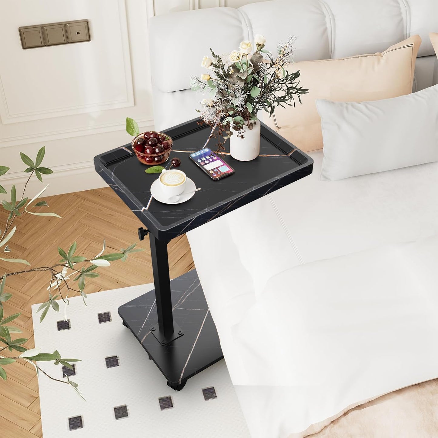 C Table End Table Adjustable Height, 360°Swivel TV Tray Table for Small Spaces, Couch Tables That