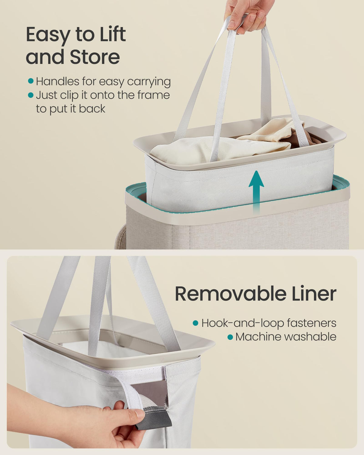 SONGMICS Laundry Basket, 17.2 Gal. Laundry Hamper, Easy Assembly, with Lid and Handles, Removable