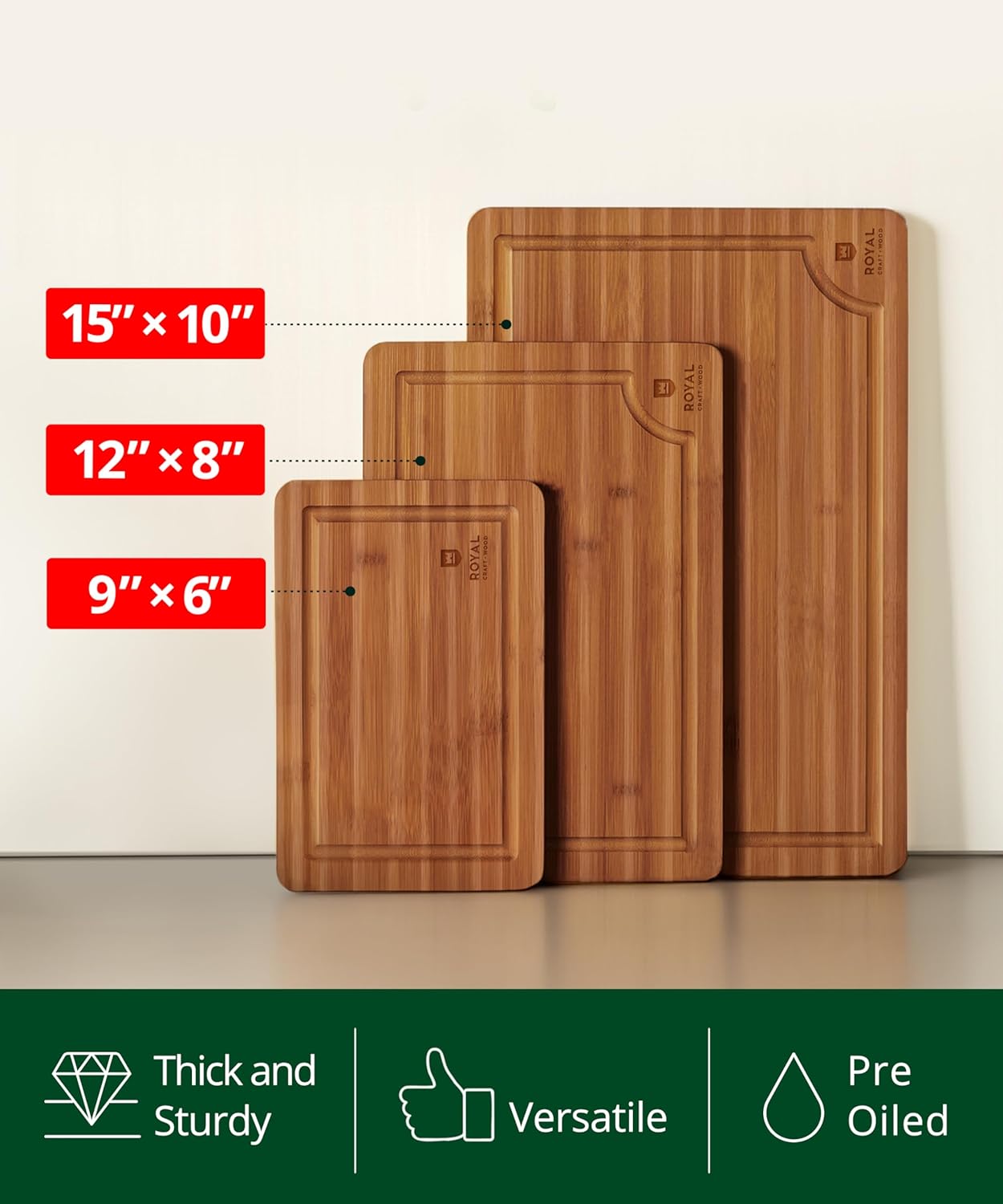 ROYAL CRAFT WOOD Wooden Cutting Boards for Kitchen Meal Prep & Serving - Bamboo Wood Serving Board