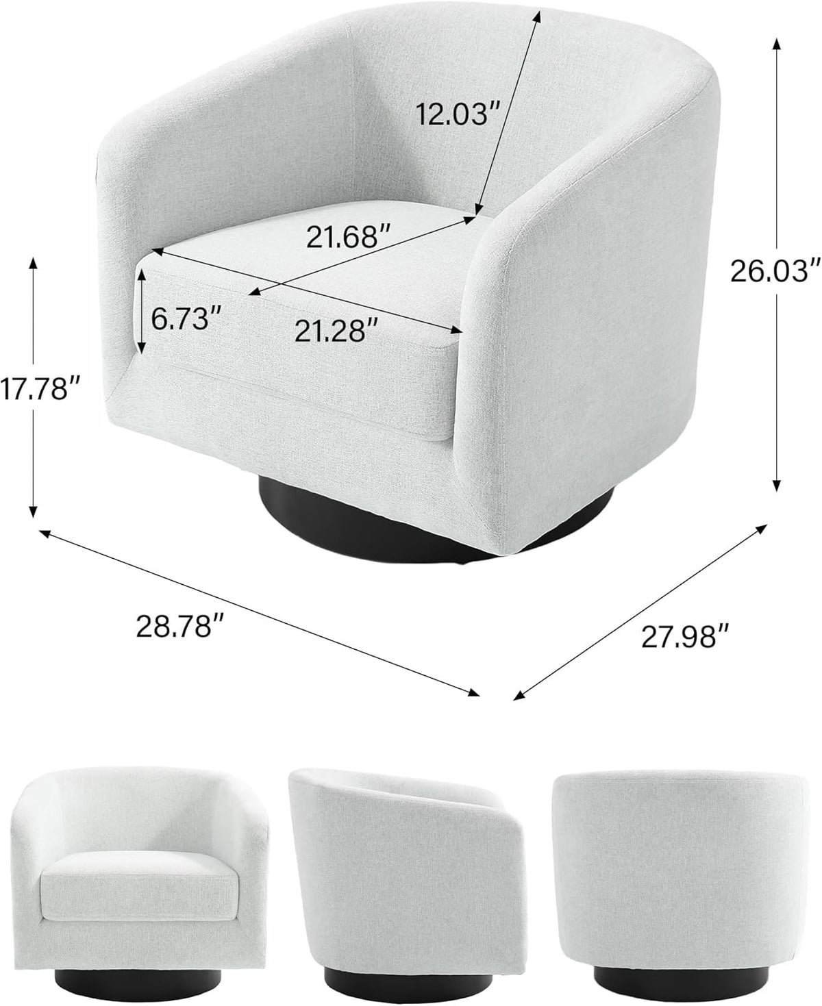 Swivel Barrel Accent Chair, Modern Round Chenille Fabric Arm Chair for Living Room, Bedroom, Comfy