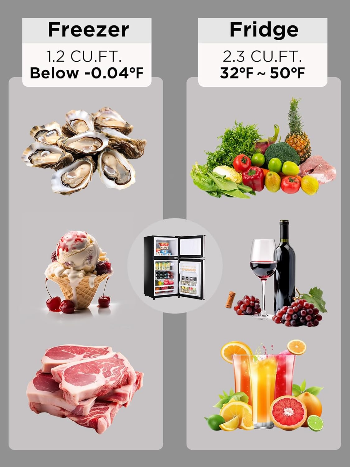 Compact Refrigerator with Freezer, 3.5 cu ft Countertop Mini Fridge with Adjustable Mechanical