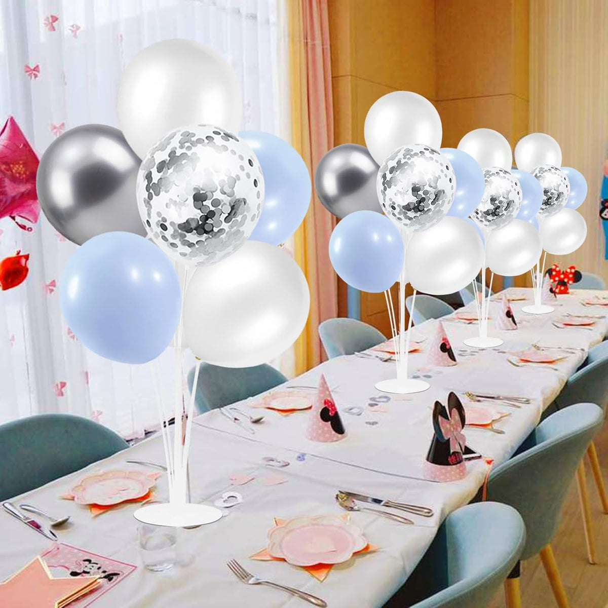 Baby Blue and Silver Balloon Stand Centerpiece Table Decorations for Baby Shower Wedding Engagement