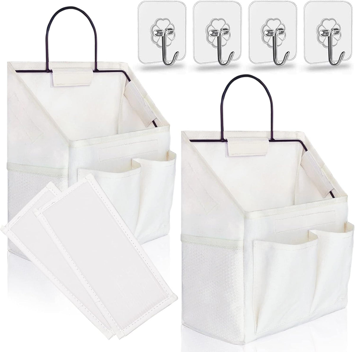 2pcs Small Wall Hanging Organizer Bag, Linen Fabric Door Hanging Storage Basket with Pockets